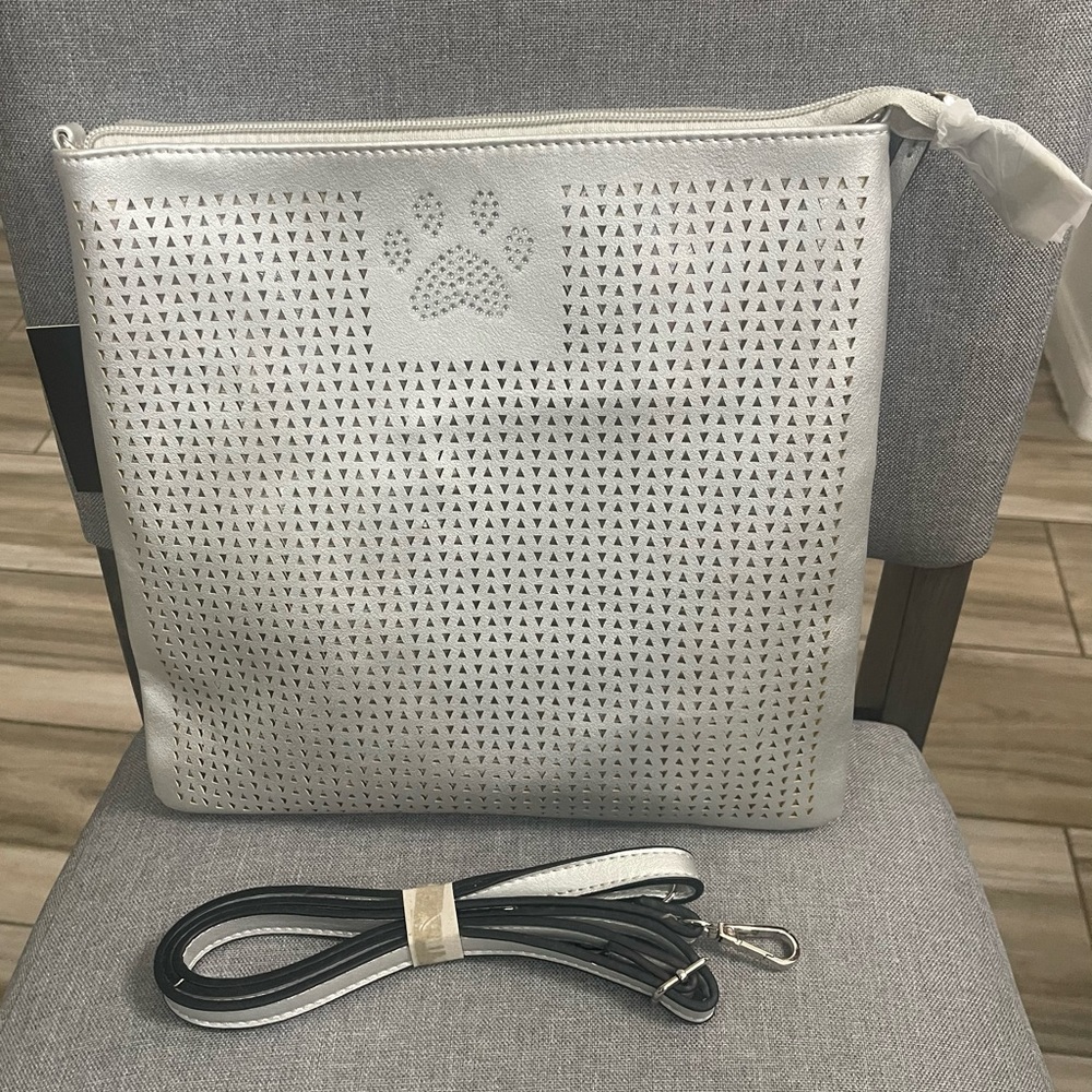 Animal Rescue Site Paw Print Cutout Silver Handbag / Purse